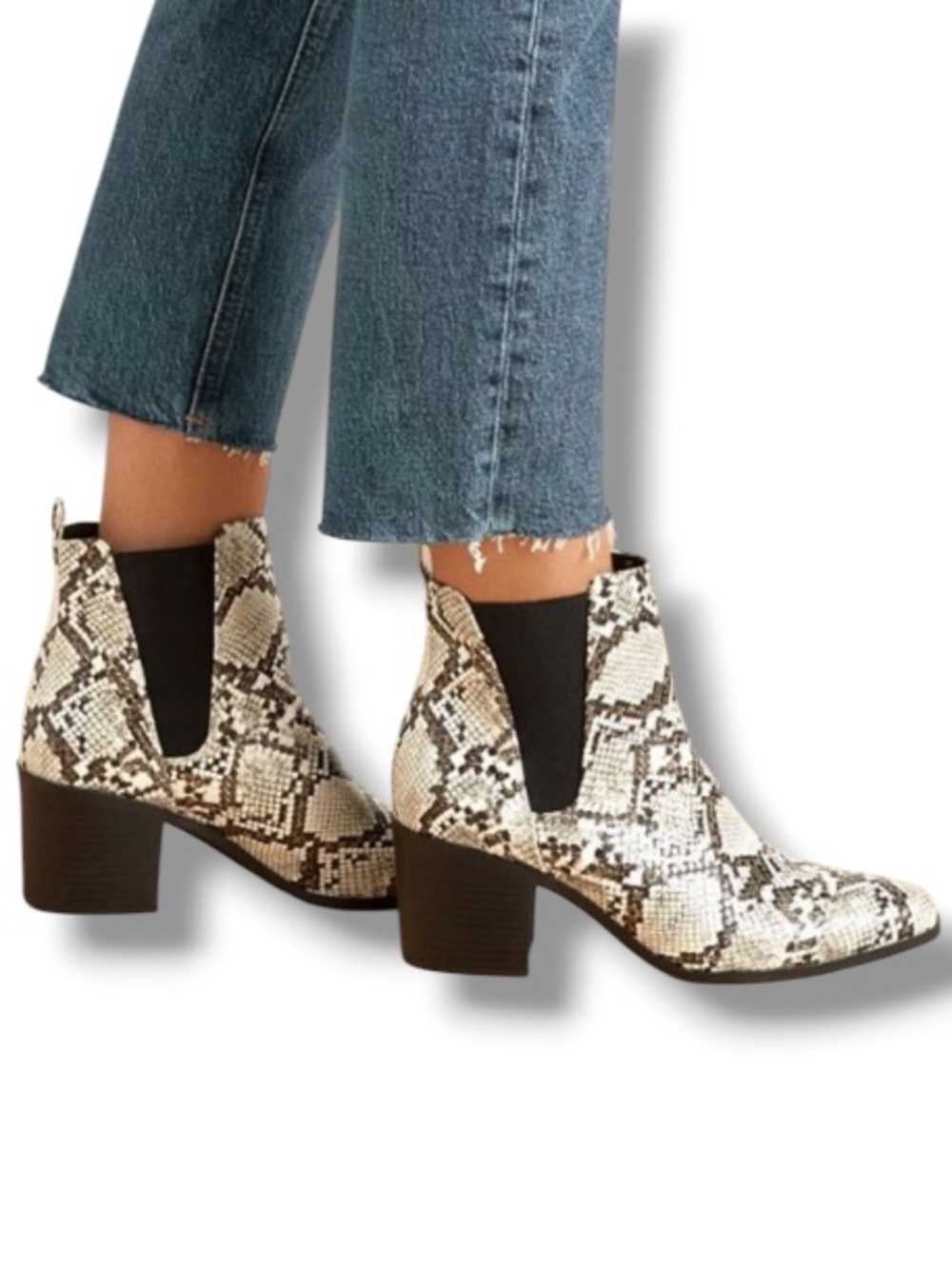 JustFab Women’s Abby Snake Print Western Bootie Boots Shoes NWOT